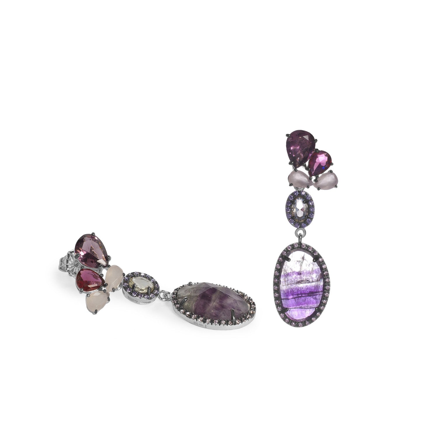 Pendientes largos con piedras en tonos morados y neutros-LINEARGENT