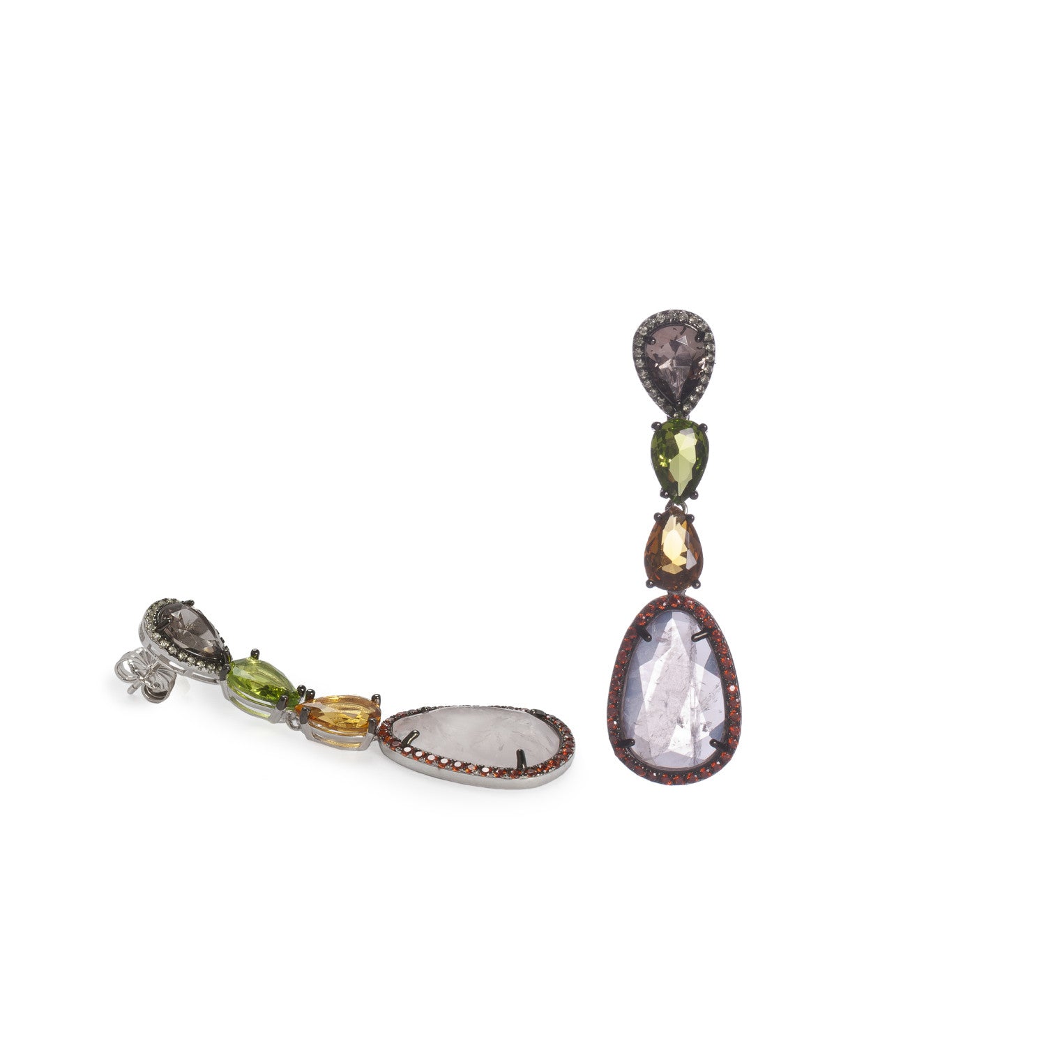 Pendientes largos con piedras en tonos tierra y neutros-LINEARGENT