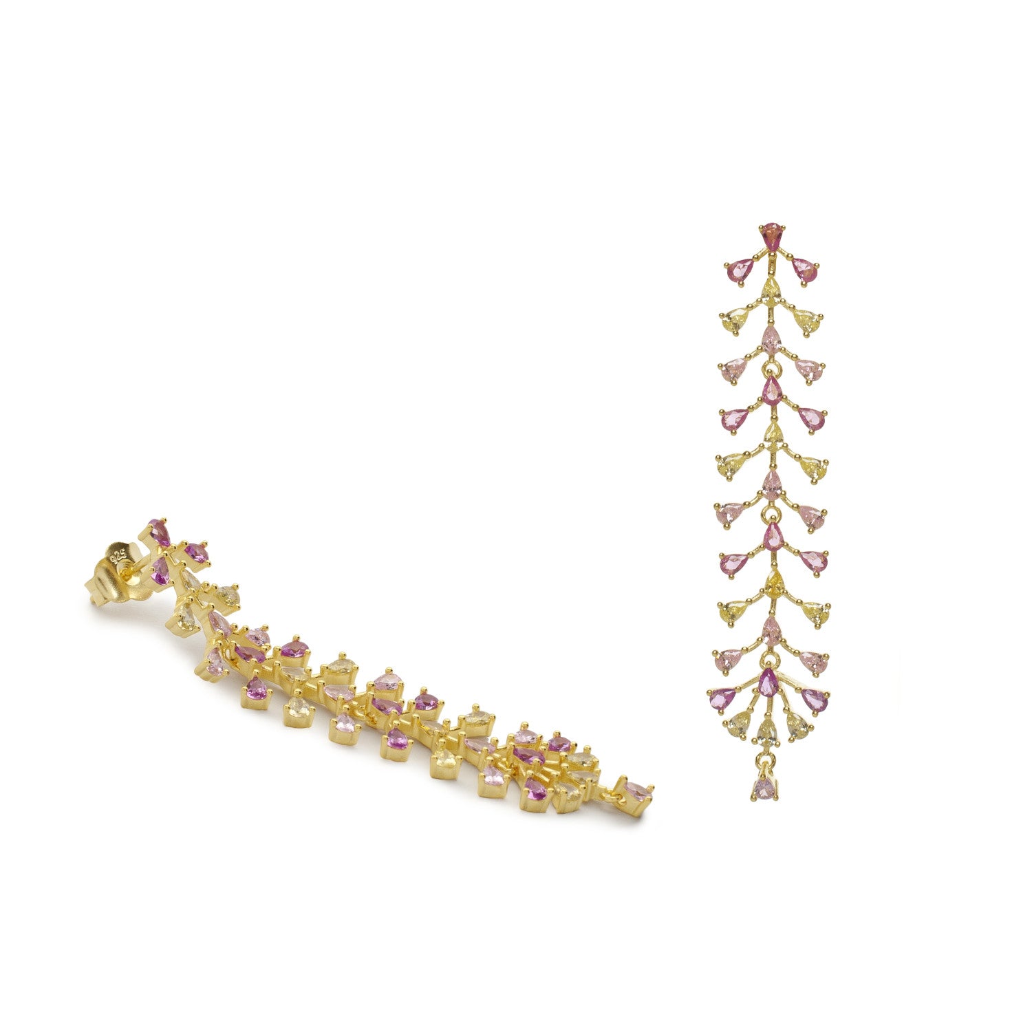 Pendientes largos con piedras tono rosa y amarillo-LINEARGENT
