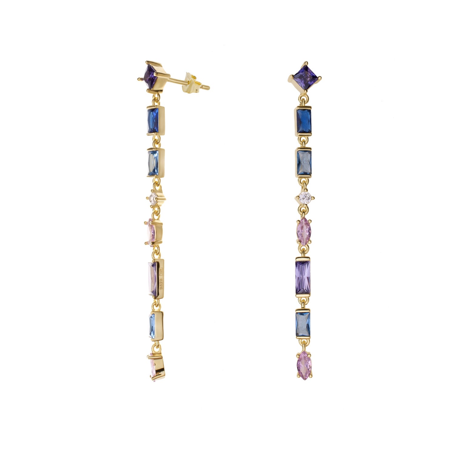 Pendientes largos de gemas diseño multicolor-LINEARGENT