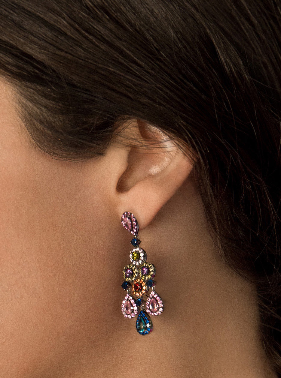 Pendientes largos de piedras de colores diseño lámpara-LINEARGENT