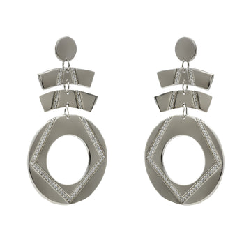 Pendientes largos de plata con circonitas diseño geometrico