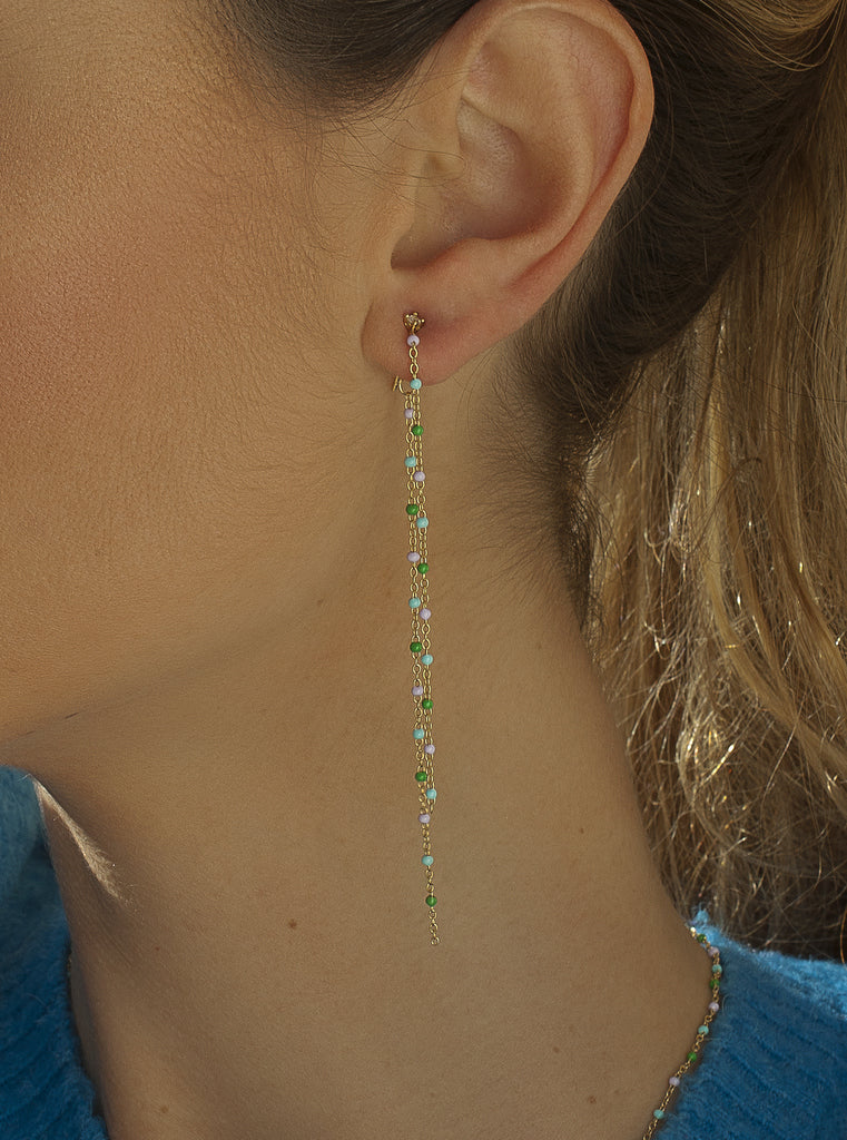 Pendientes largos de plata con doble cadena diseño nature-LINEARGENT