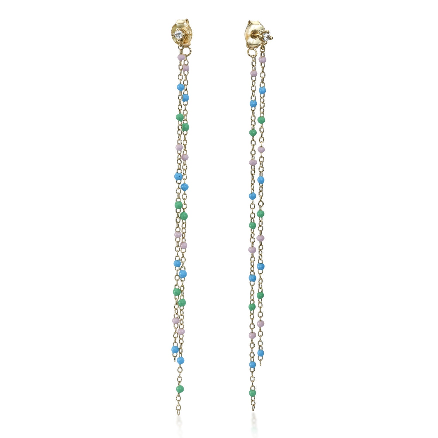 Pendientes largos de plata con doble cadena diseño nature-LINEARGENT