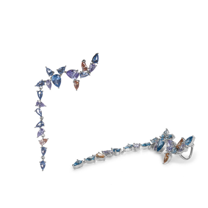 Pendientes largos de plata con piedras de colores estilo trepador-LINEARGENT