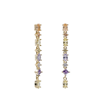 Pendientes largos de plata con piedras de colores tonos morados y amarillo