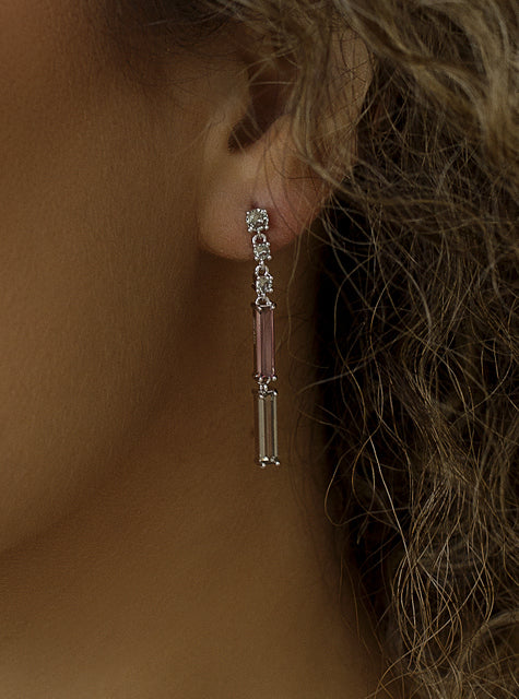 Pendientes largos de plata con piedras tipo palillos en tonos tierra-LINEARGENT