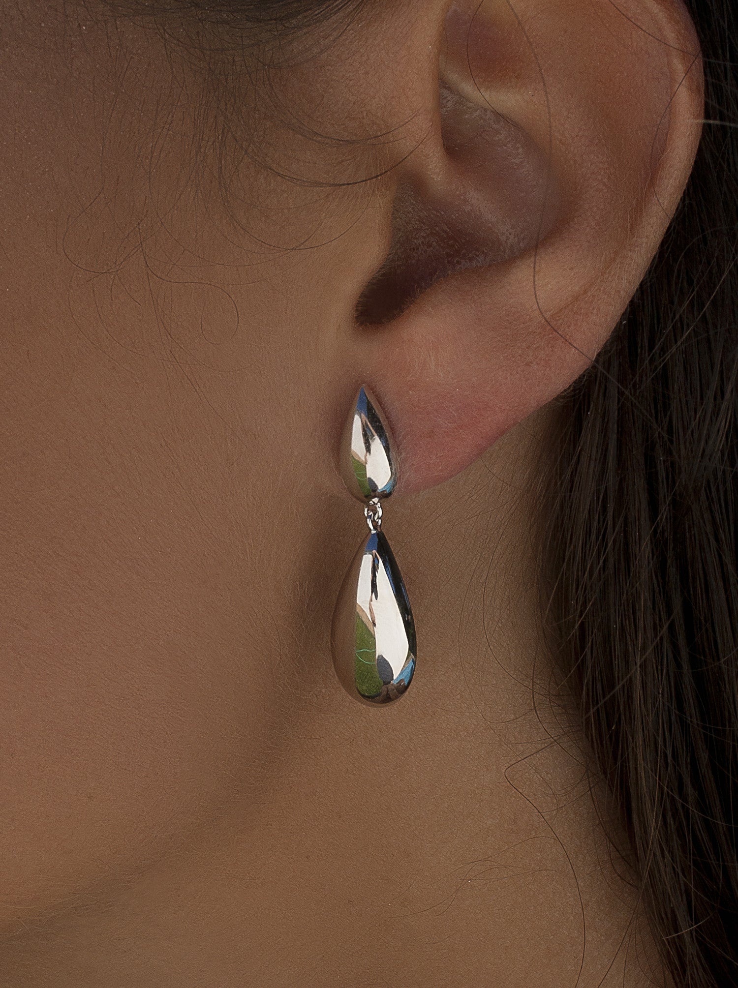 Pendientes largos de plata diseño doble lágrima-LINEARGENT