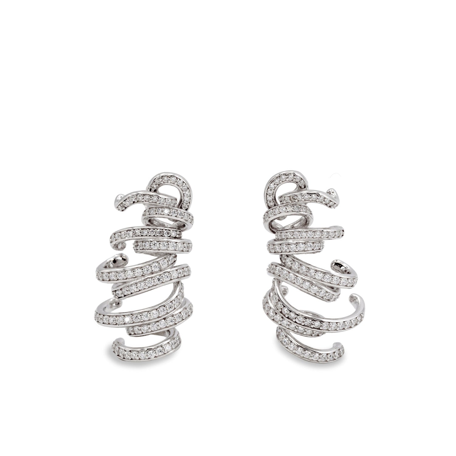 Pendientes largos de plata diseño original enredado y circonitas