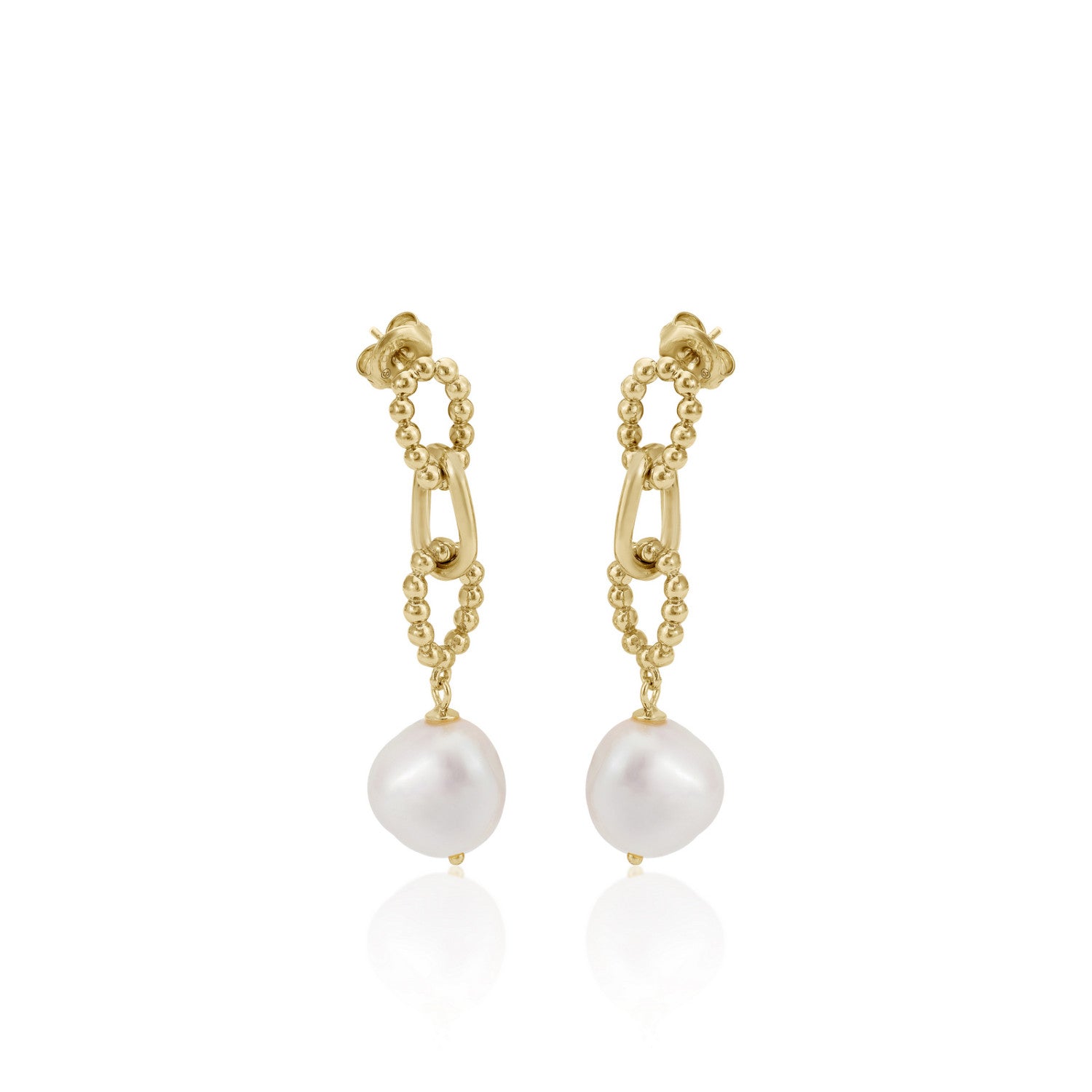 earrings long silver pearls design of links goldLINEARGENT