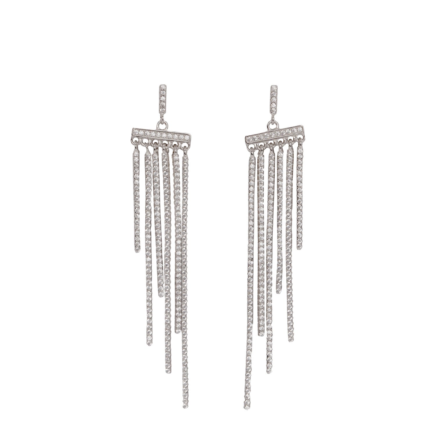 Pendientes largos efecto lluvia con circonitas-LINEARGENT