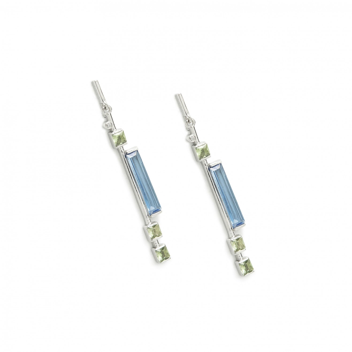 Pendientes largos finos de plata diseño simétrico-LINEARGENT