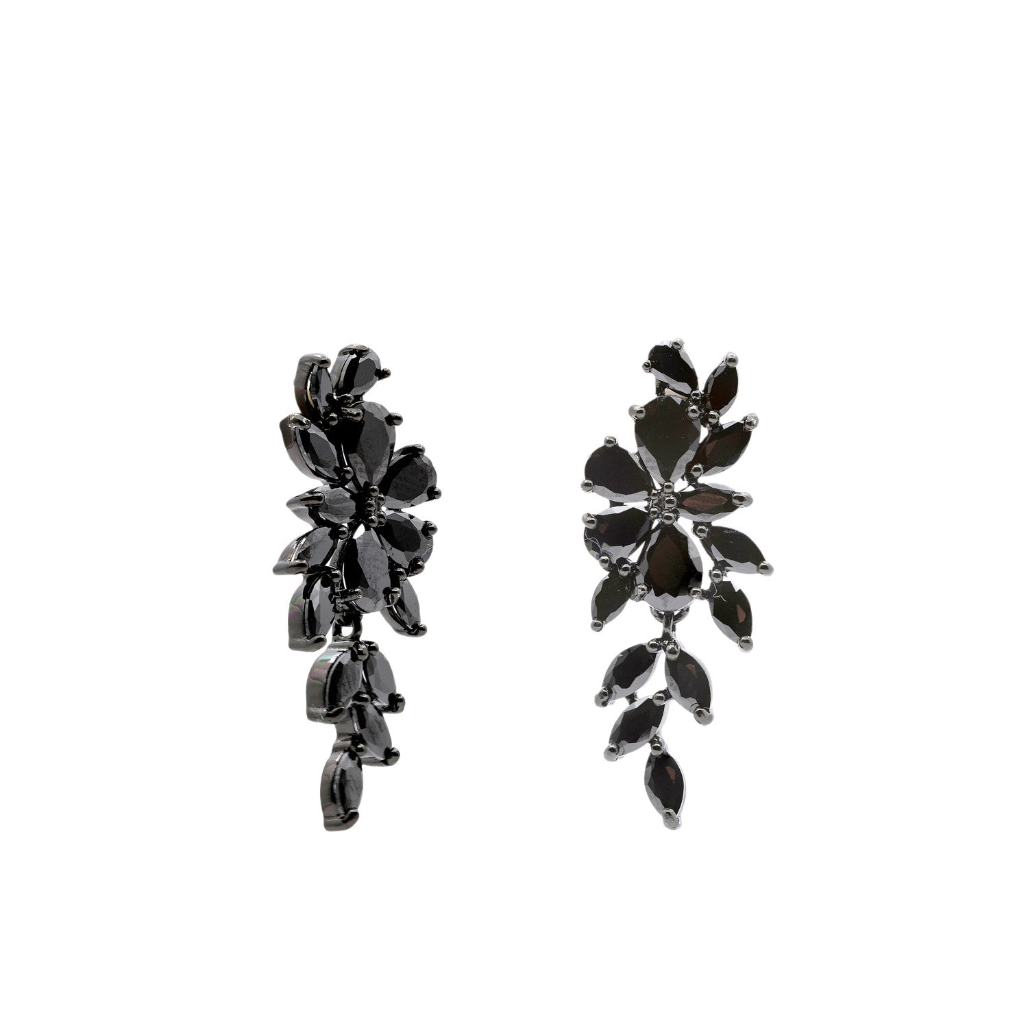 Pendientes largos novia diseño estilo nature con circonitas negras-LINEARGENT