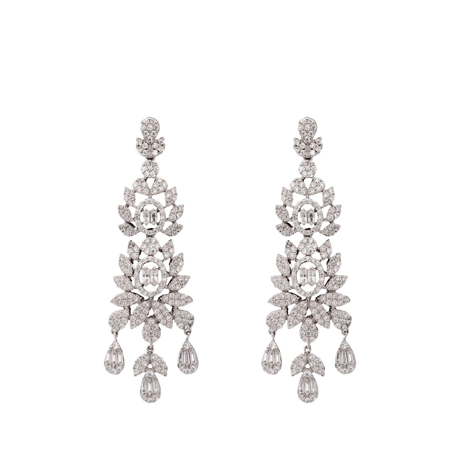 Pendientes novia con diseño floral y circonitas-LINEARGENT