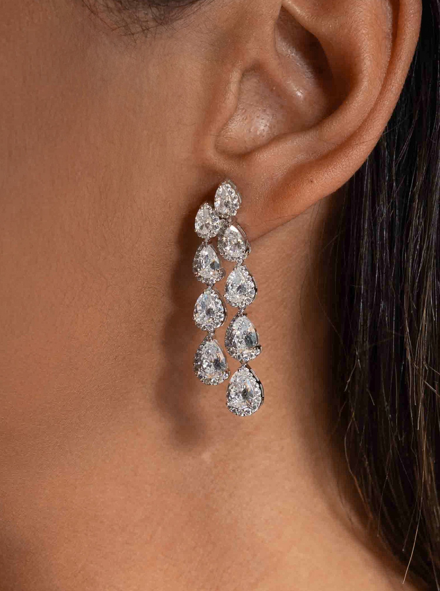 Pendientes novia diseño doble tira talla pera-LINEARGENT