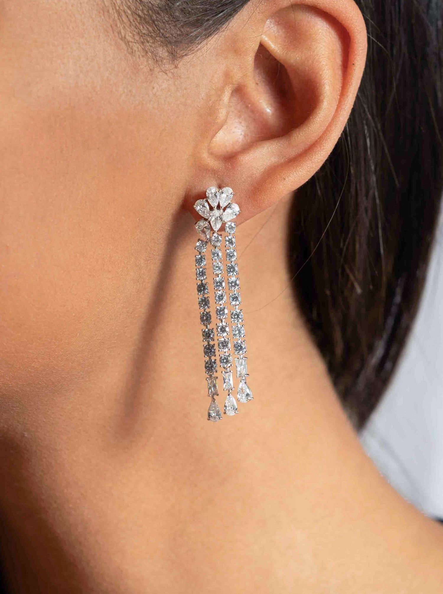 Pendientes novia diseño tres tiras estilo lámpara-LINEARGENT