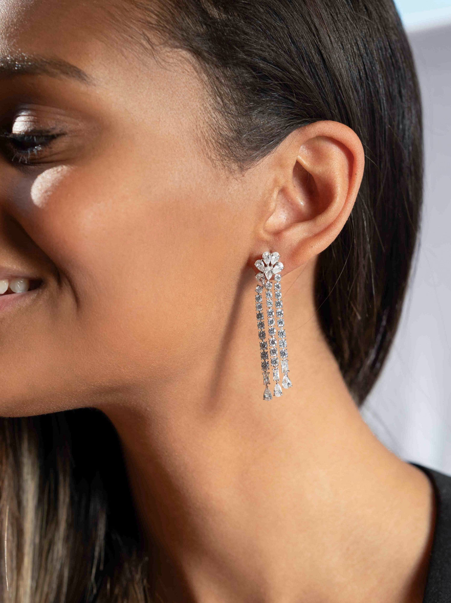 Pendientes novia diseño tres tiras estilo lámpara