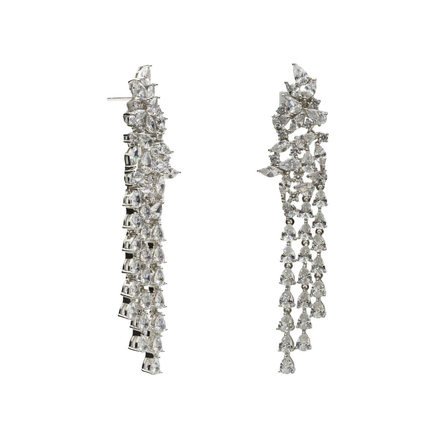 Pendientes novia estilo lámpara con tres tiras de circonitas-LINEARGENT