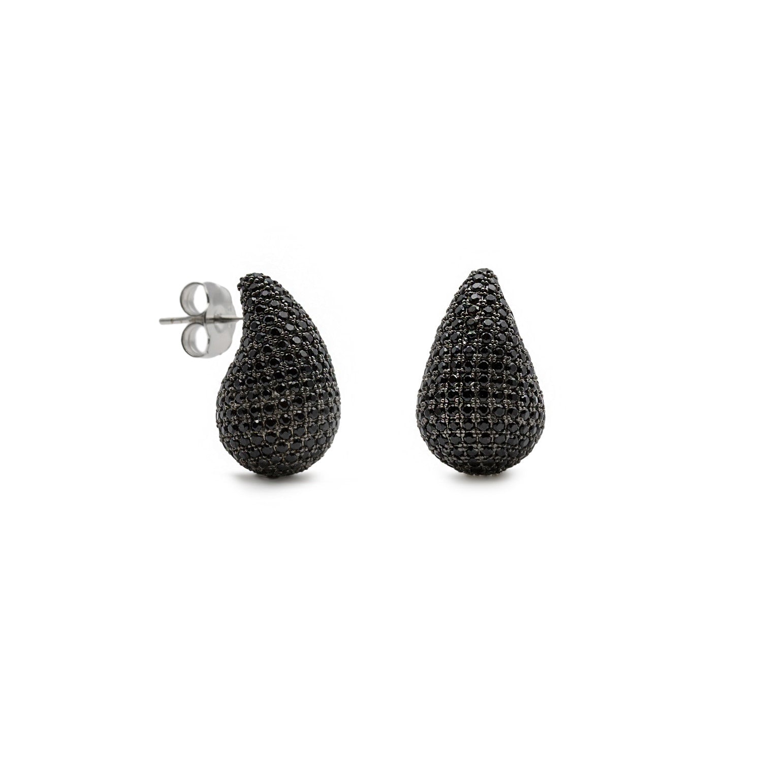 Pendientes originales de plata en forma de gota mini con circonita negra-LINEARGENT