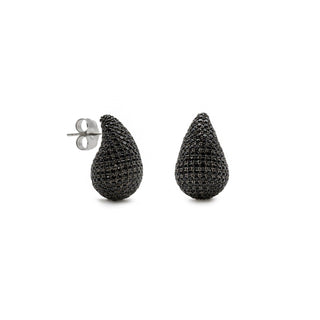 Pendientes originales de plata en forma de gota mini con circonita negra