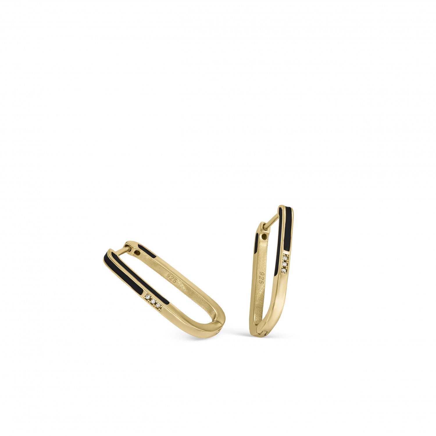 Pendientes originales diseño rectangular con esmalte negro-LINEARGENT