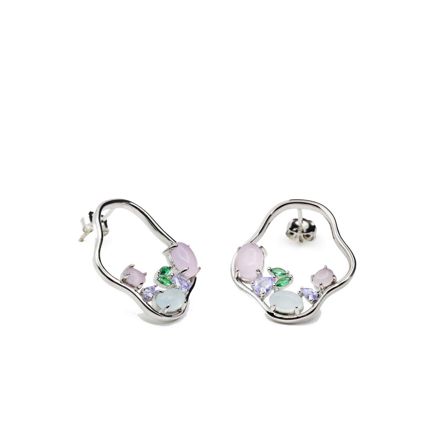 Pendientes originales estilo aro irregular con gemas-LINEARGENT