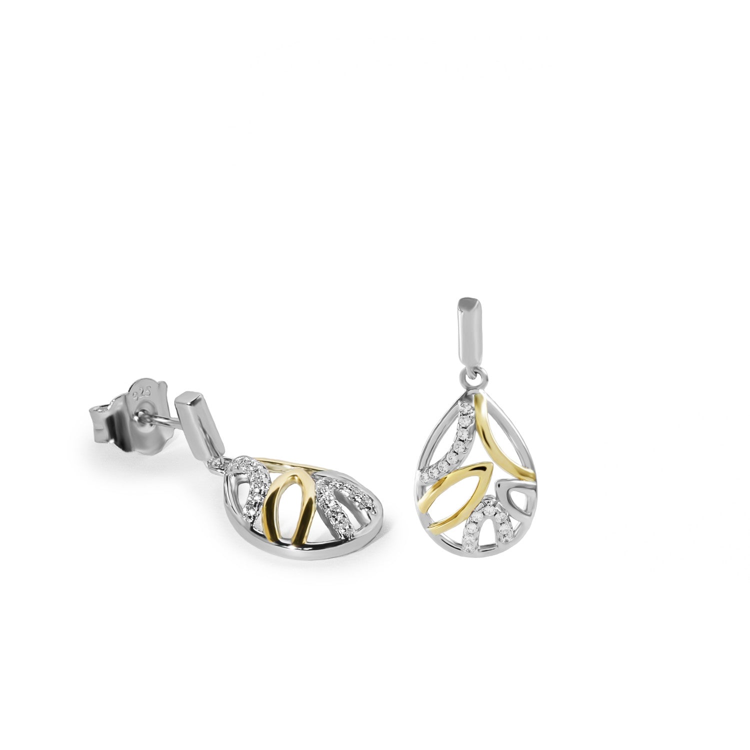 earrings small pendants two tone with zirconias