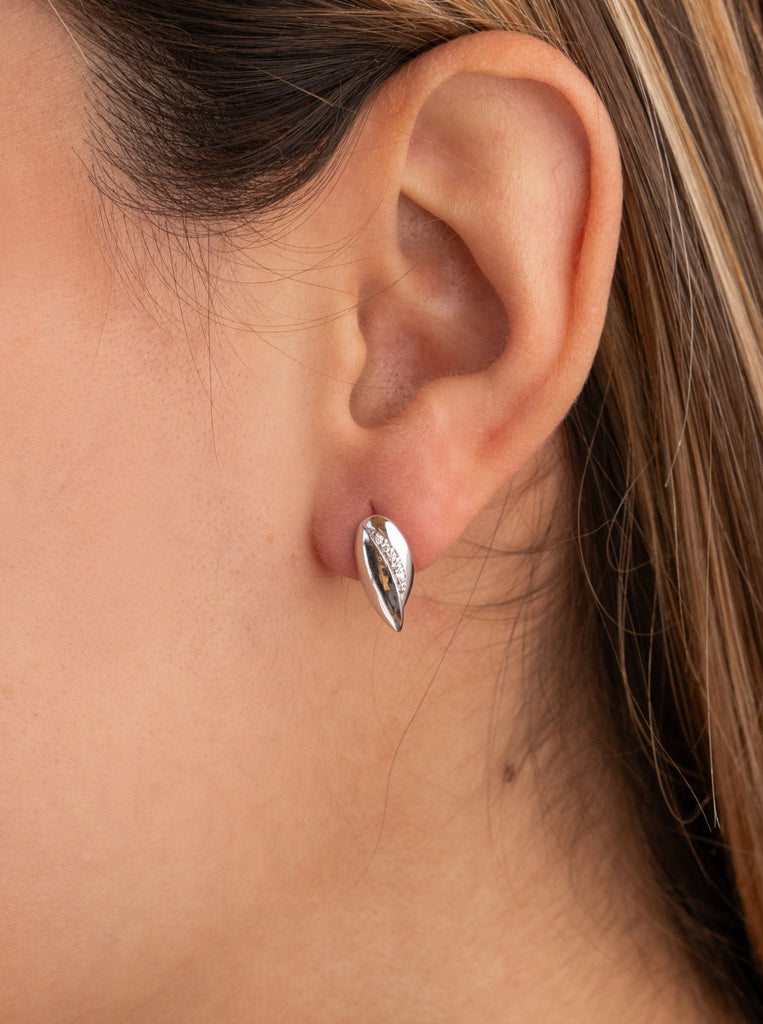 Pendientes pequeños de plata con circonita diseño abstracto-LINEARGENT