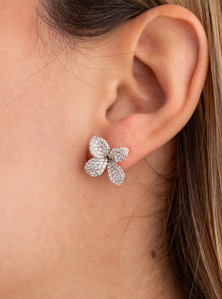 earrings small silver with zirconias in flower shape