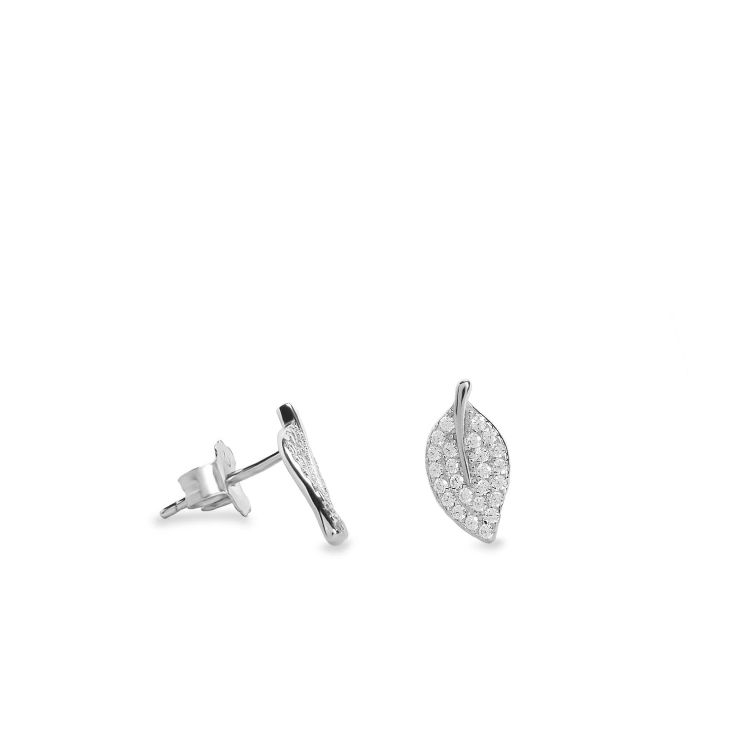 earrings small silver design leaf with zirconias