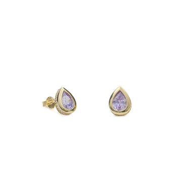 Pendientes pequeños de plata en forma de gotas con piedra en tono purpura