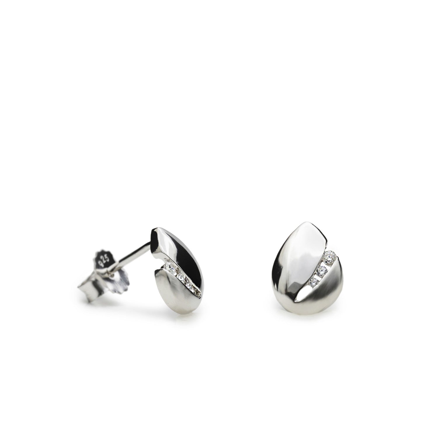 Pendientes pequeños de plata forma gota con circonitas-LINEARGENT