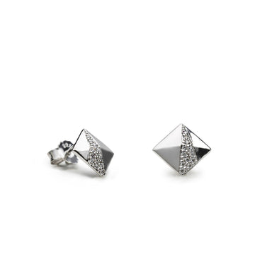 Pendientes pequeños de plata forma romboide con circonitas
