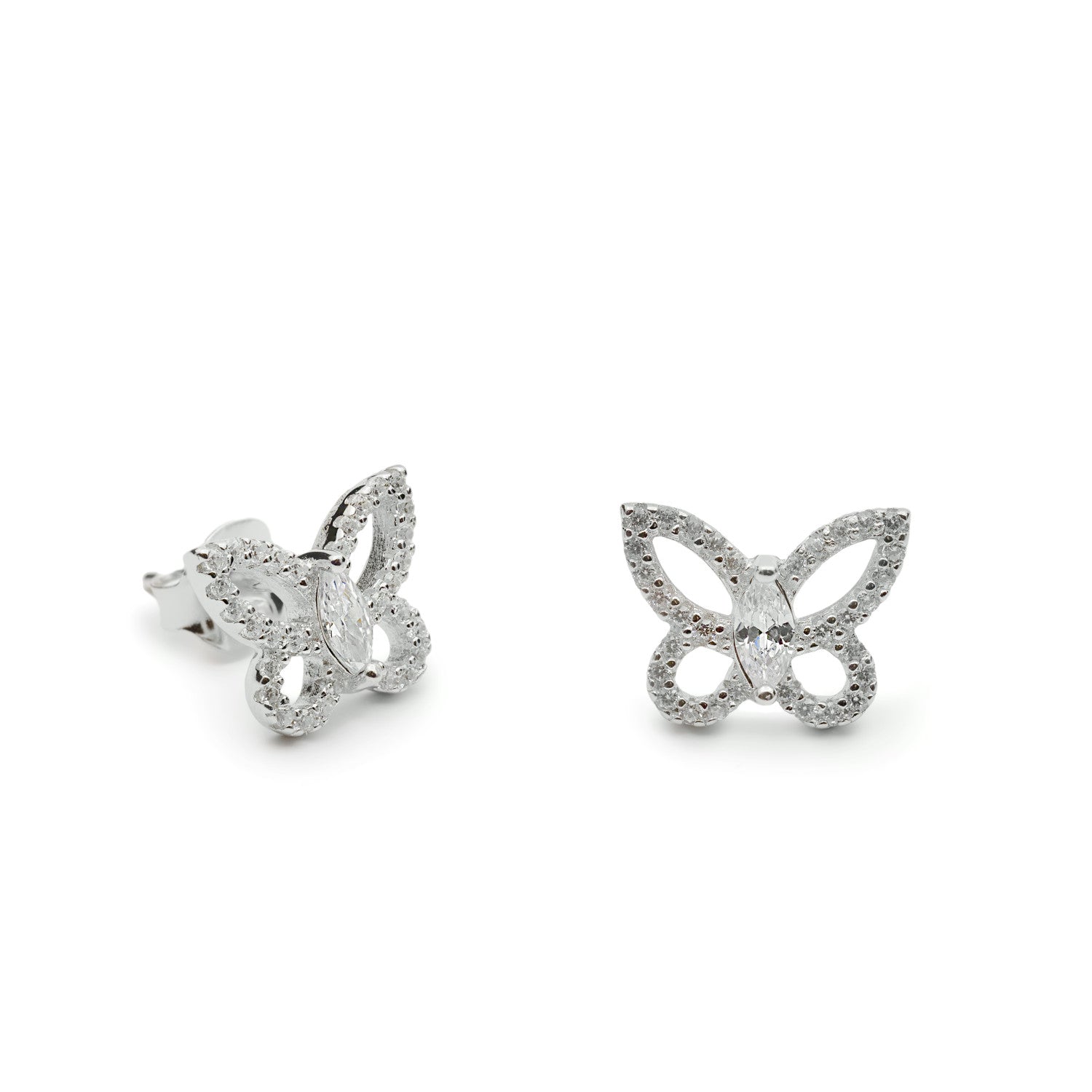 Pendientes pequeños de plata silueta de mariposa-LINEARGENT