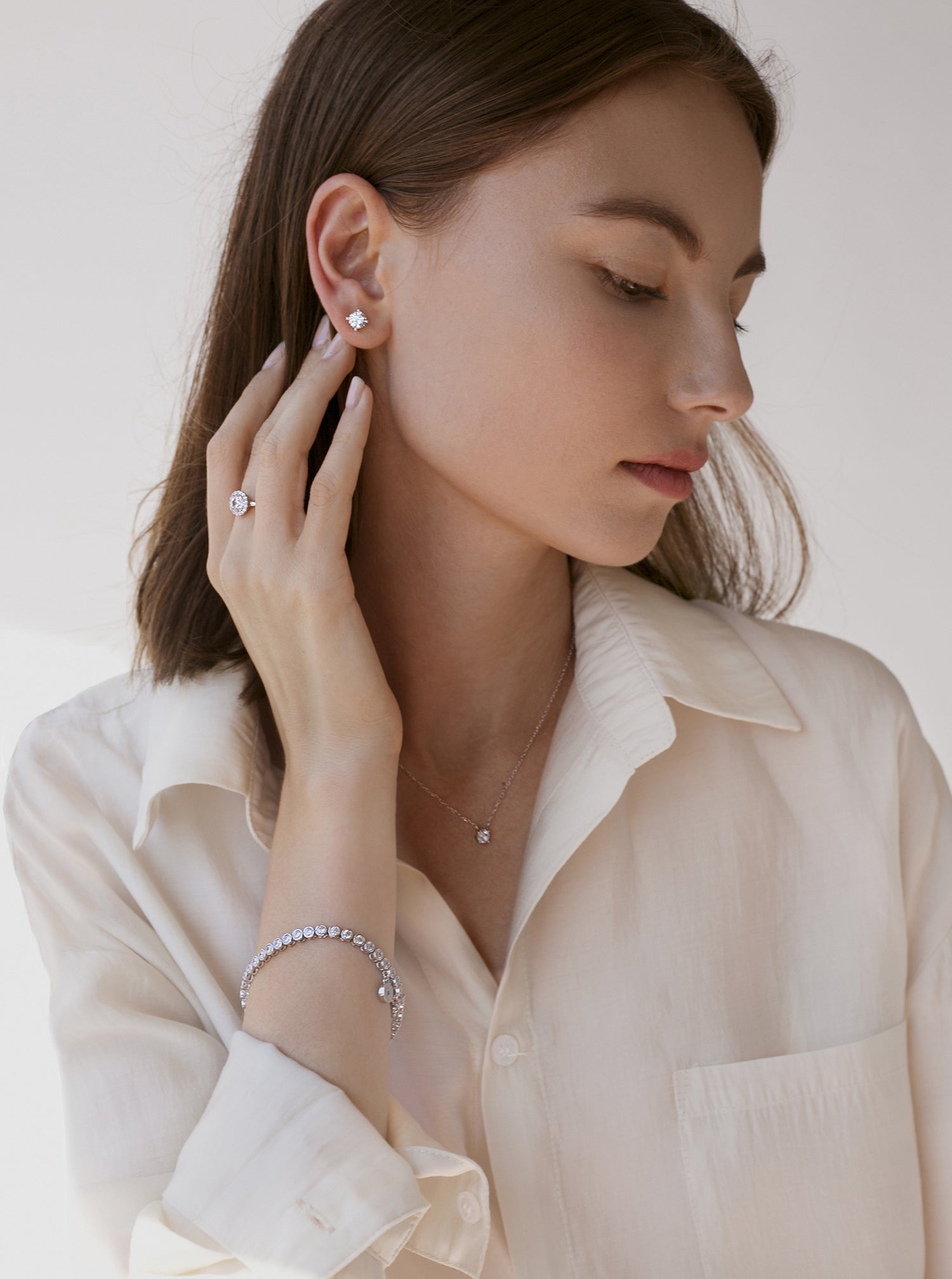 Pendientes pequeños diseño geométrico de plata lisa-LINEARGENT