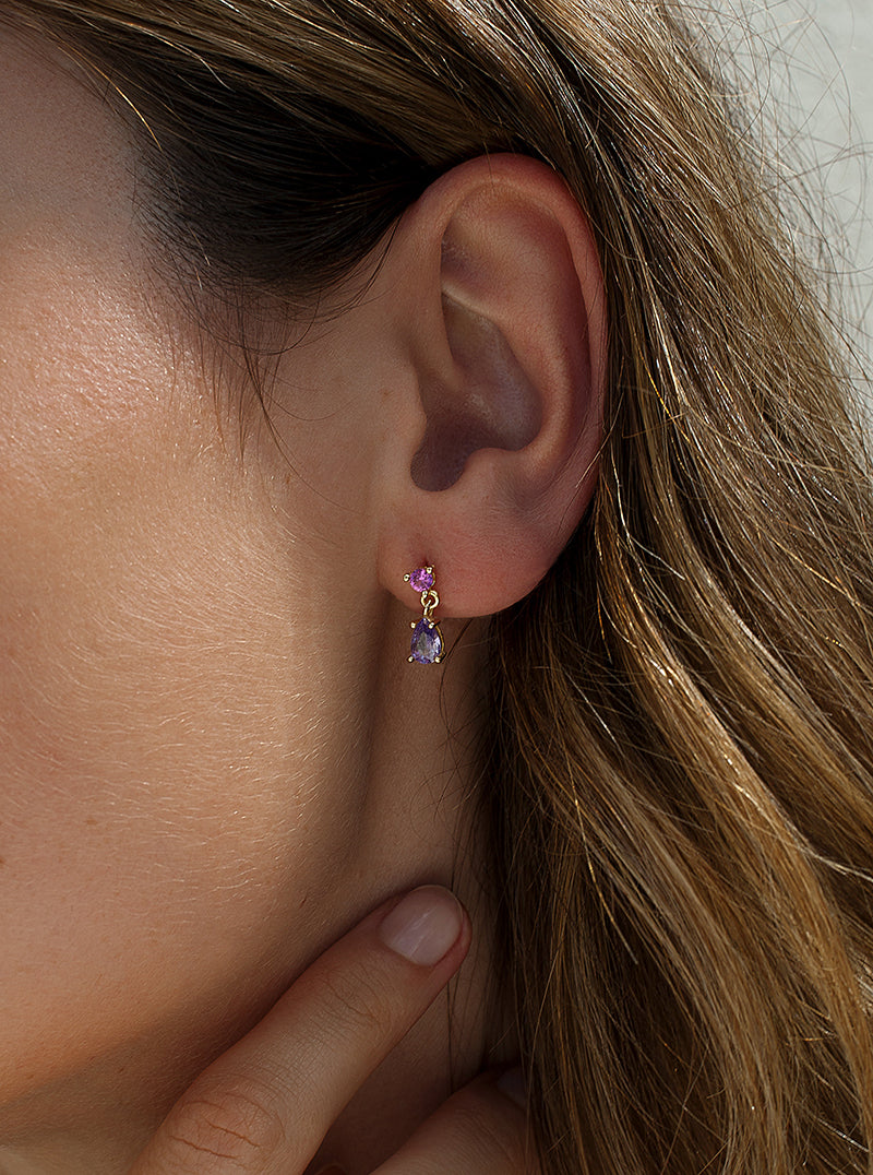 Pendientes pequeños estilo colgante en tonos azules y rosas-LINEARGENT