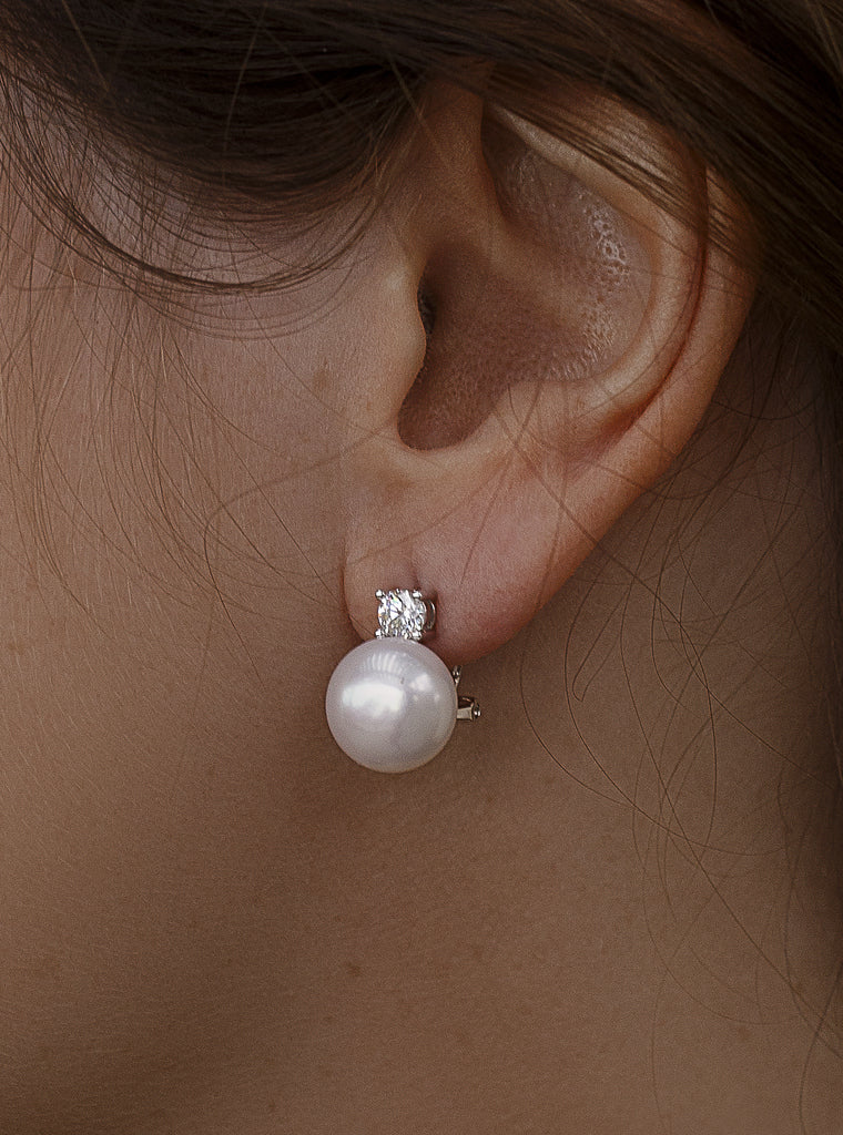 Pendientes perla tu y yo con circonitas grandes-LINEARGENT