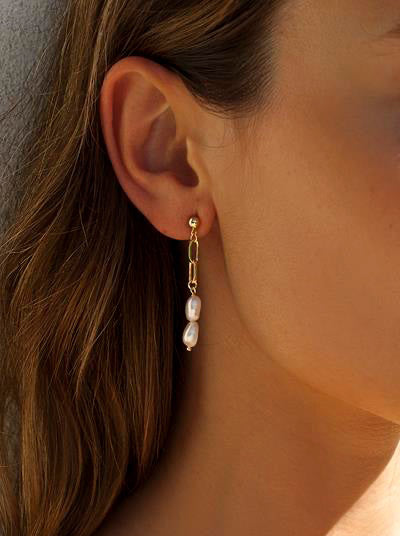 Pendientes perlas diseño cadena estilo paper clip-LINEARGENT