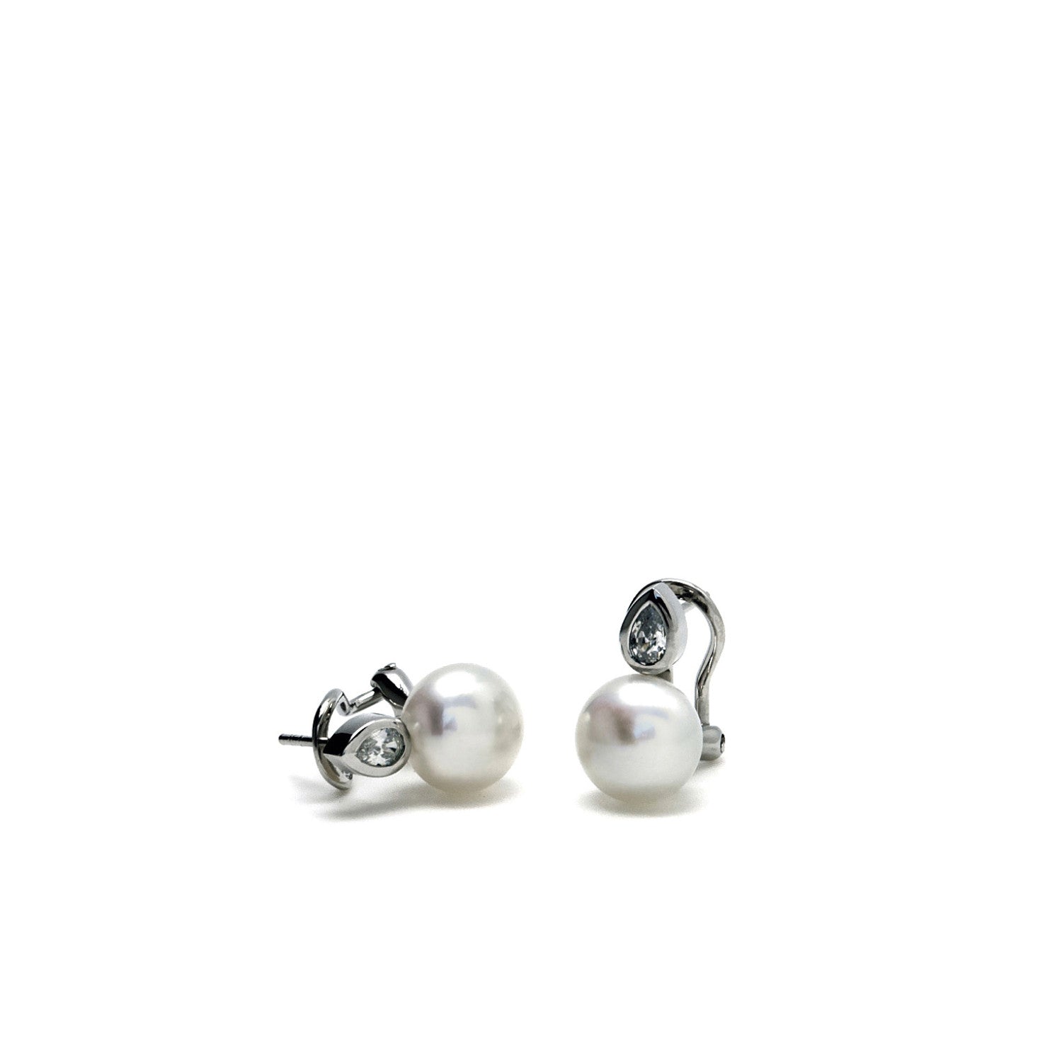 Pendientes perlas estilo tu y yo con detalle de lágrima y circonita-LINEARGENT