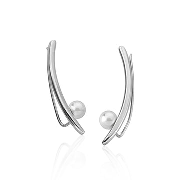 Pendientes trepadores de plata con una perla