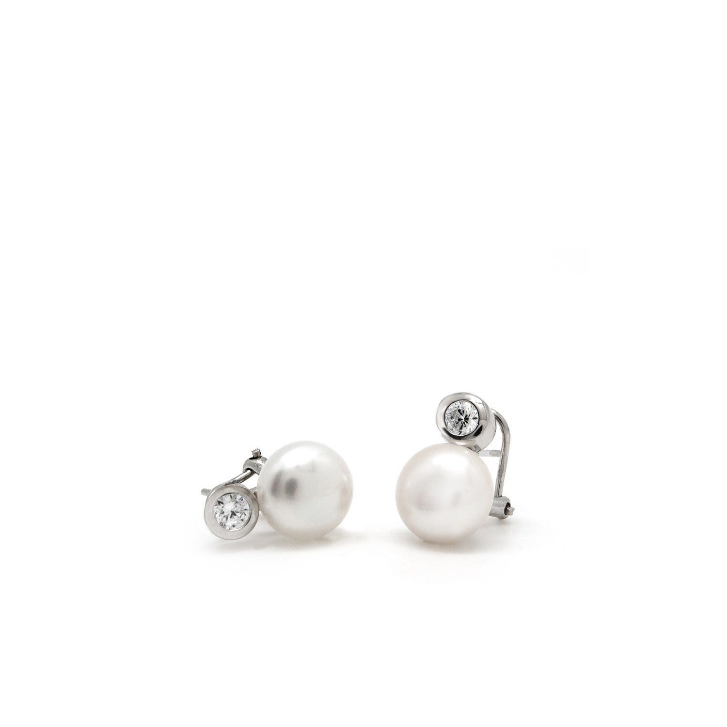 Pendientes tu y yo con perla diseño detalle de media luna-LINEARGENT