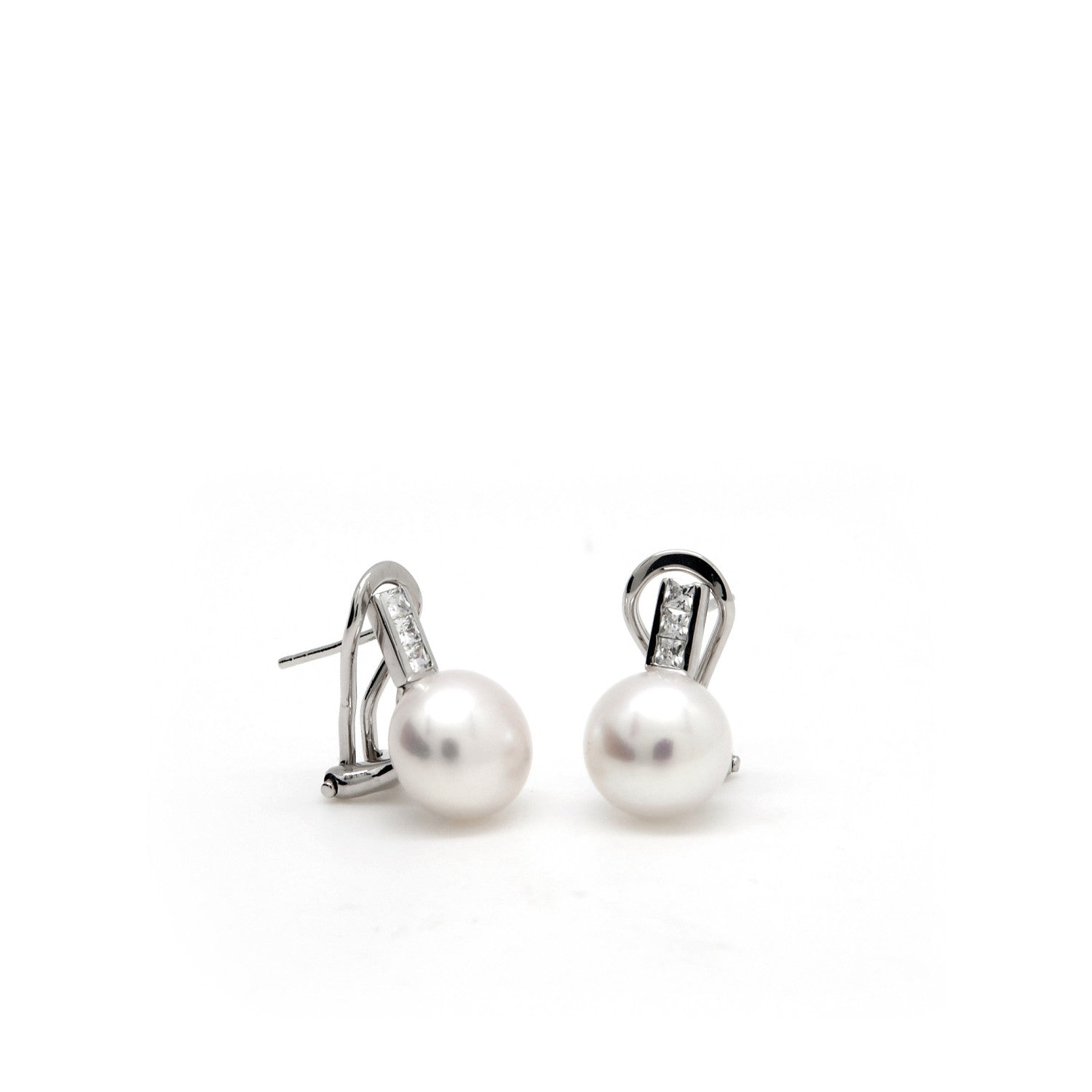 Pendientes tu y yo con perla y detalle lineal de circonitas-LINEARGENT