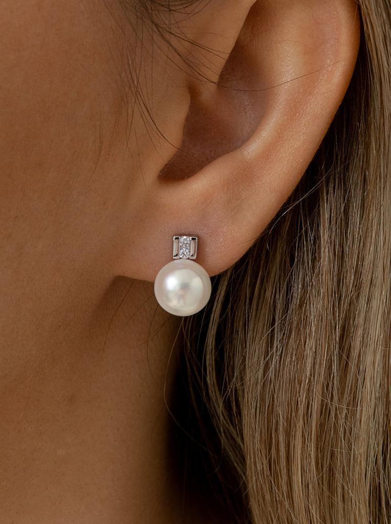 Pendientes tu y yo con perla y motivo de circonita-LINEARGENT