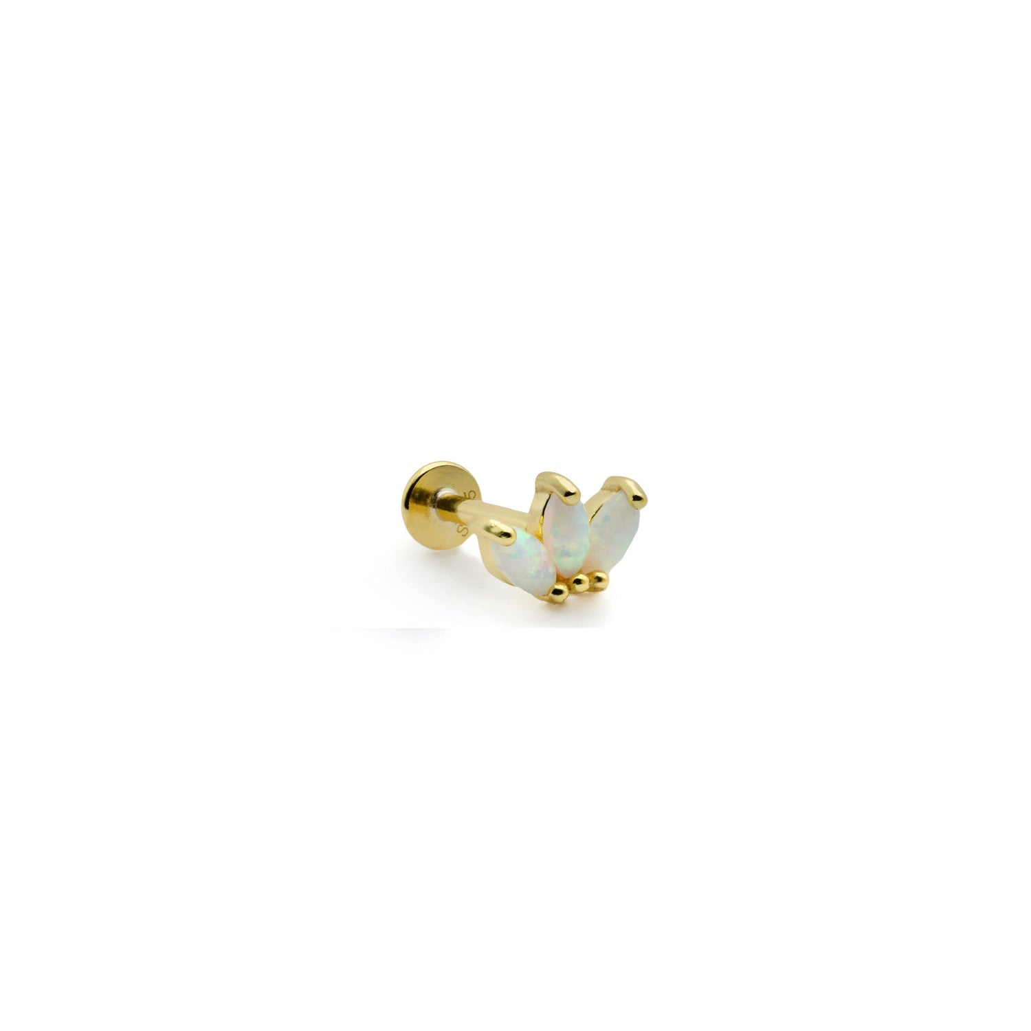Piercing de plata bañado en oro con piedra ópalo – diseño floral elegante