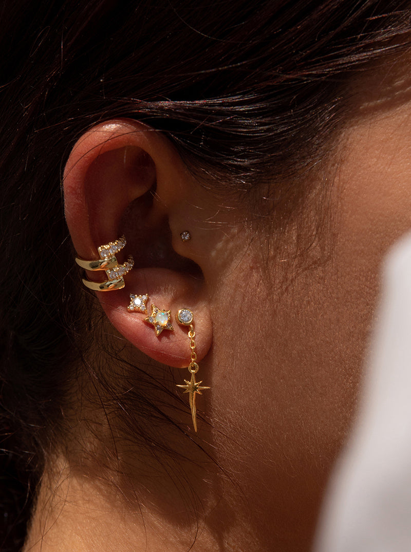 Piercing de plata baño dorado diseño destello con circonitas-LINEARGENT