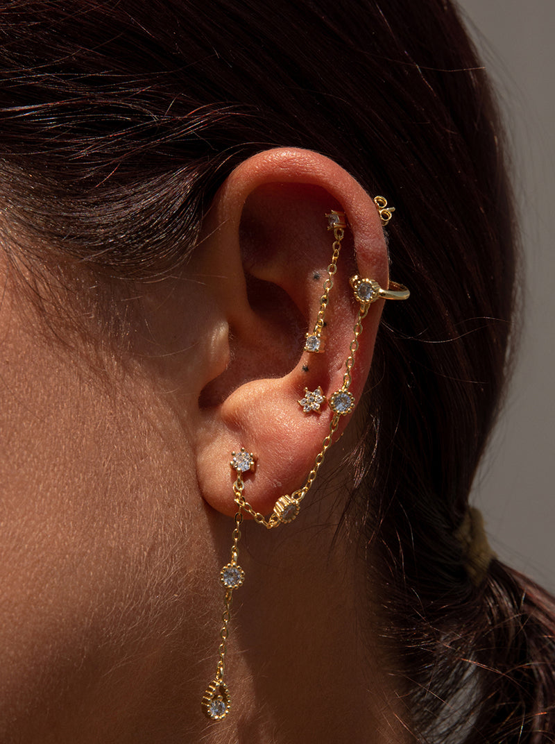 Piercing de plata con aro y cadenas con circonitas-LINEARGENT