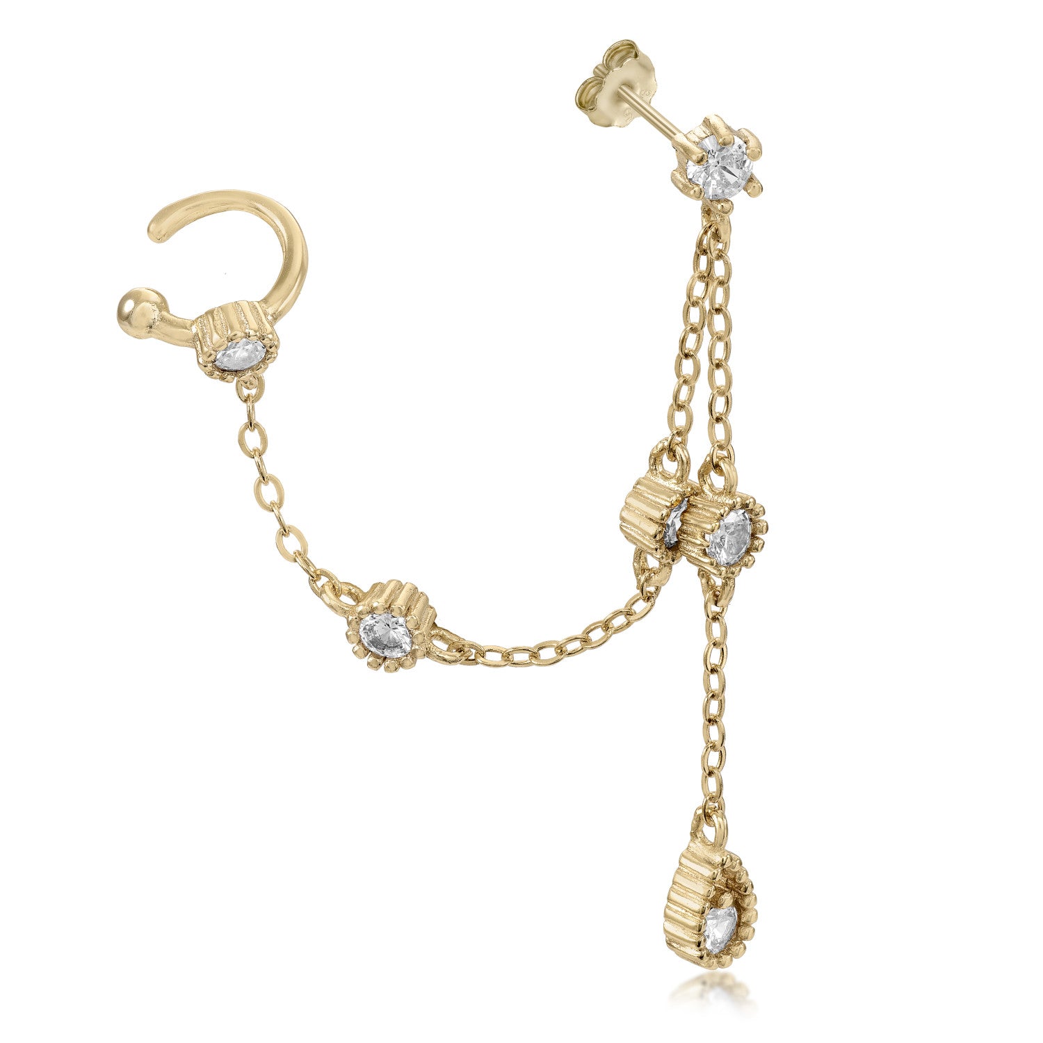 Piercing de plata con aro y cadenas con circonitas-LINEARGENT