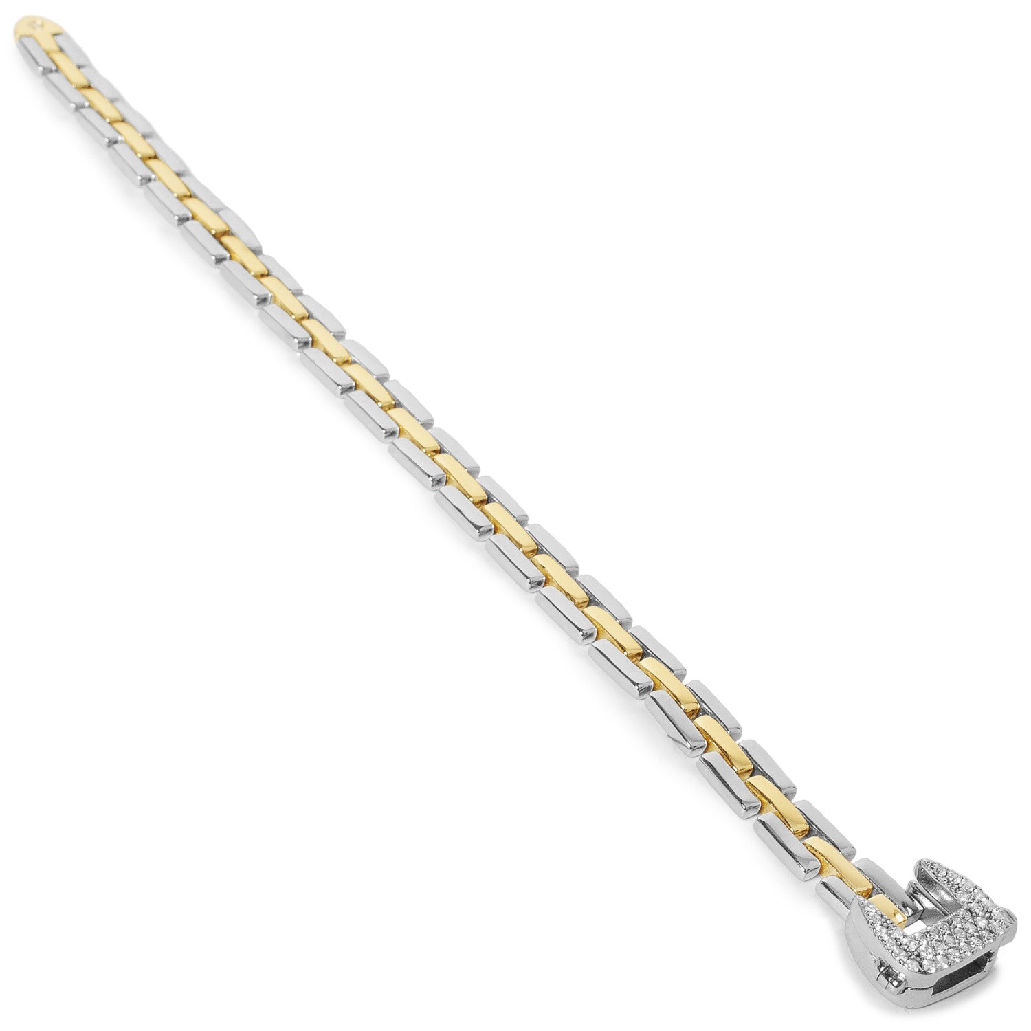 Pulsera bicolor con circonitas y diseño tipo hebilla