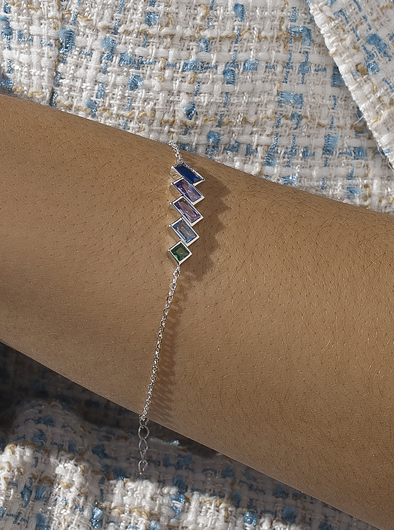 Pulsera con piedras tono azul estilo geométrico-LINEARGENT