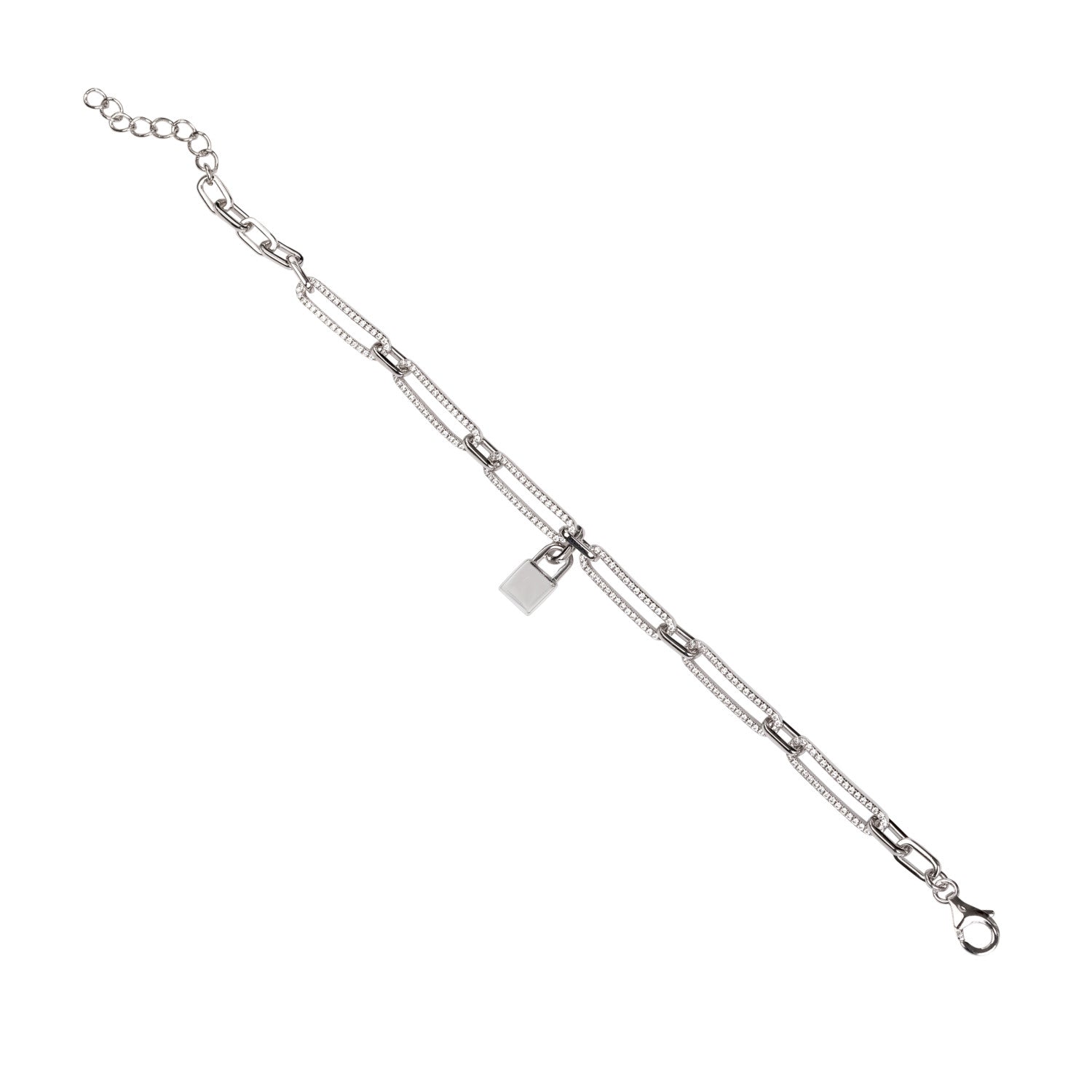 Pulsera de plata con circonitas motivo candado-LINEARGENT